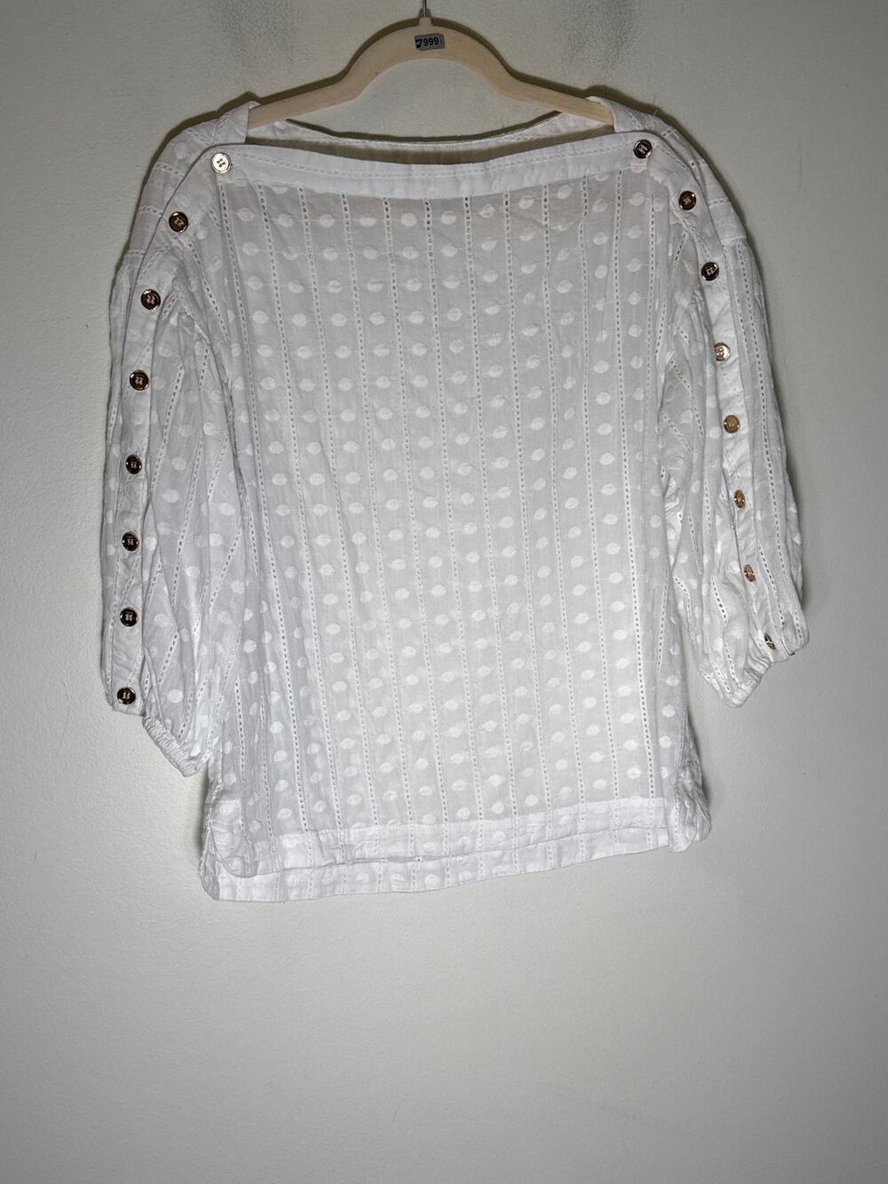 Buru White Cotton Eyelet 3/4 Sleeve Shirt Sz M